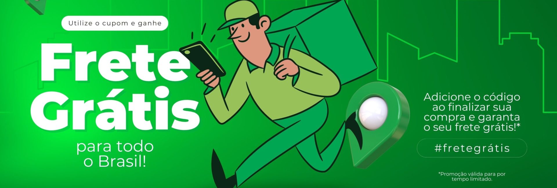 Banner promocional de divulgação de cupom de frete grátis na cor verde